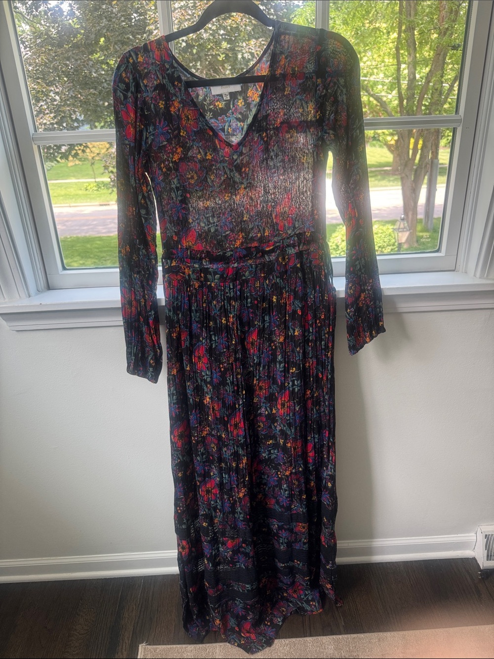 Long Sleeve Black Floral Maxi Dress - Unbranded